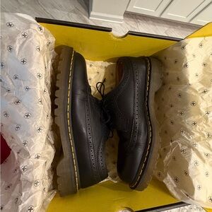 Dr. Martens Black Leather Brogue Derby with Yellow Stitching